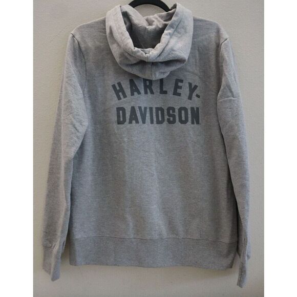 Harley-Davidson Women Sz L Gray Heather Special Racer Font Zip Front Hoodie - Picture 2 of 9